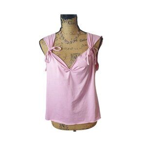 Shein Curve Womens Top 2XL Pink Sleeveless V-Neck Bow Detail Y2K Chic Cottage